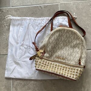 Michael Kors Beige and Gold Studded Backpack